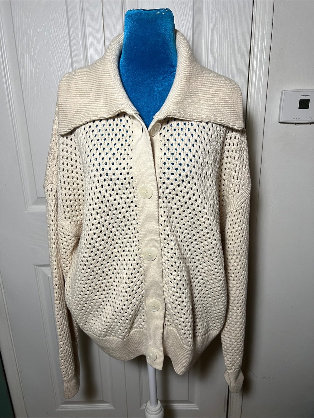 Varley Cream Knit Button-Down Women's Sweater Cardigan Large NWOT